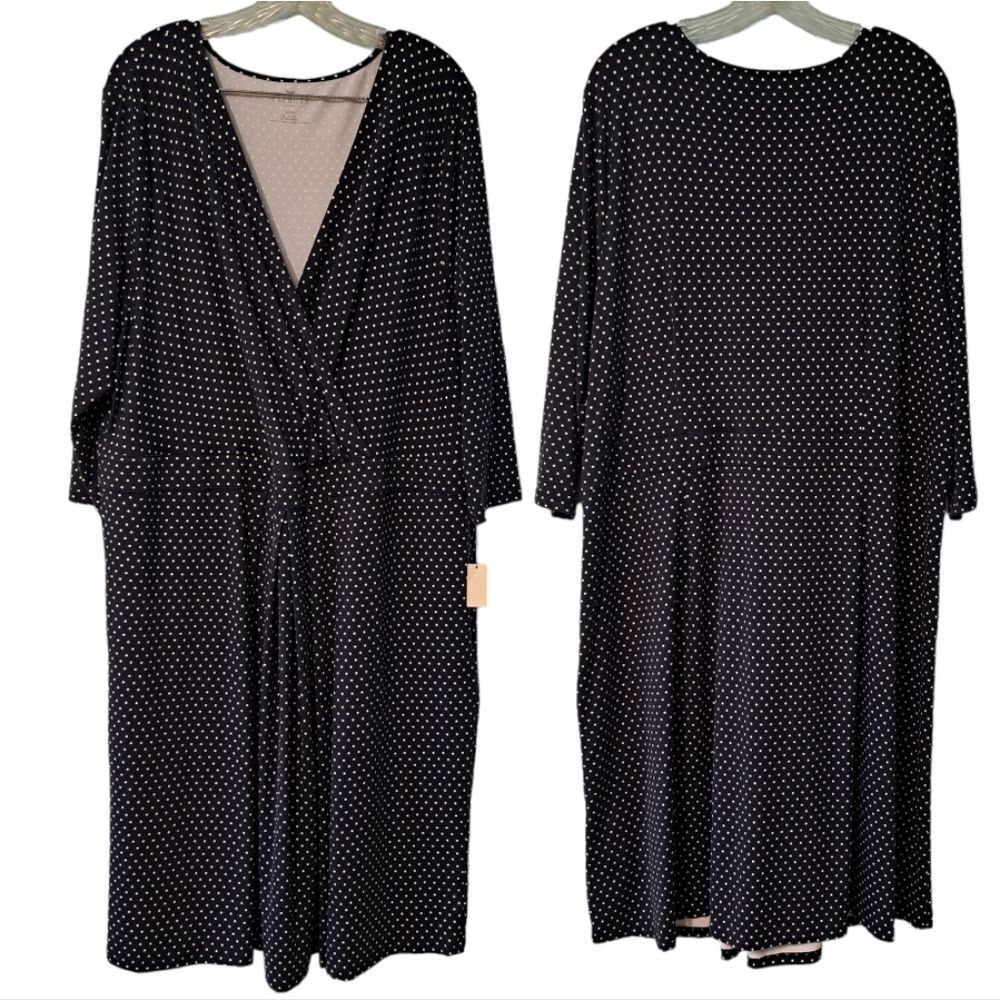 Talbots Polka Dot Print Faux Wrap Stretch Fabric Navy/White Size 22WP NWT